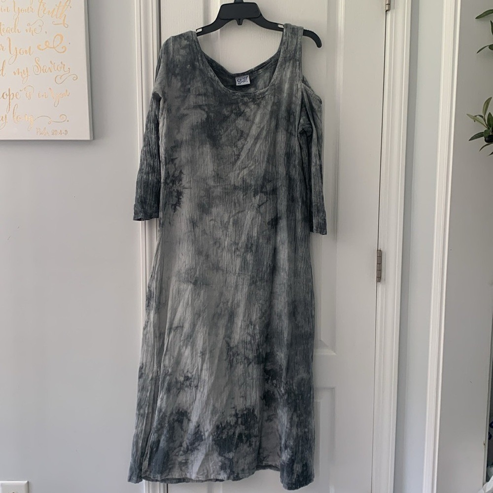 Oh My Gauze! Paulene Cold Shoulder Maxi  Cotton Dress gray size M